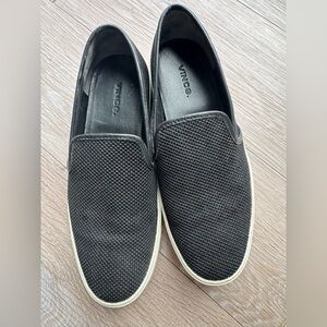 Vince women’s Black Slip-On Woven Loafers with Off-White Sole